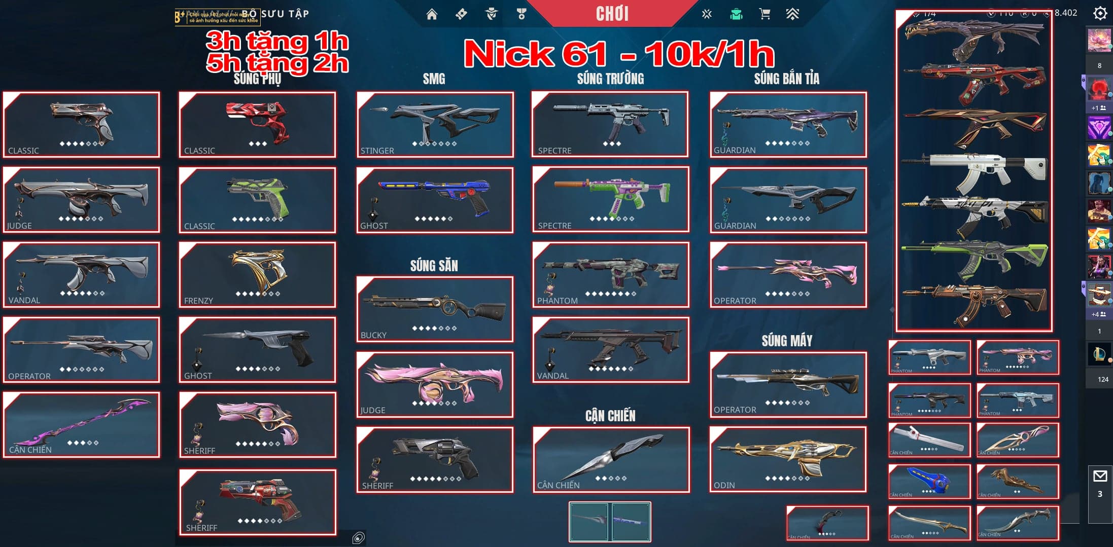 Thuê Account 61 - Thuê Nick Valorant - 99+ Skin - Cyrax/Divergence/Sing/Reaver....