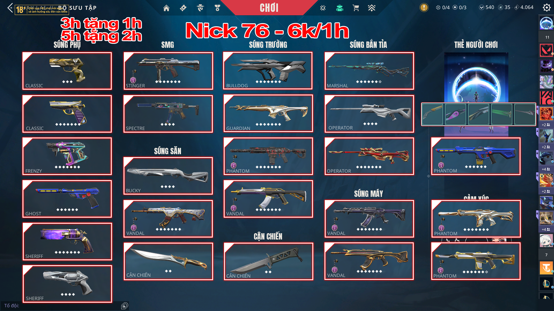 Thuê Account 76 - Thuê Nick Valorant - 99+ Skin - Xeno Hunter/ Sing/ VCT 24/ Oni