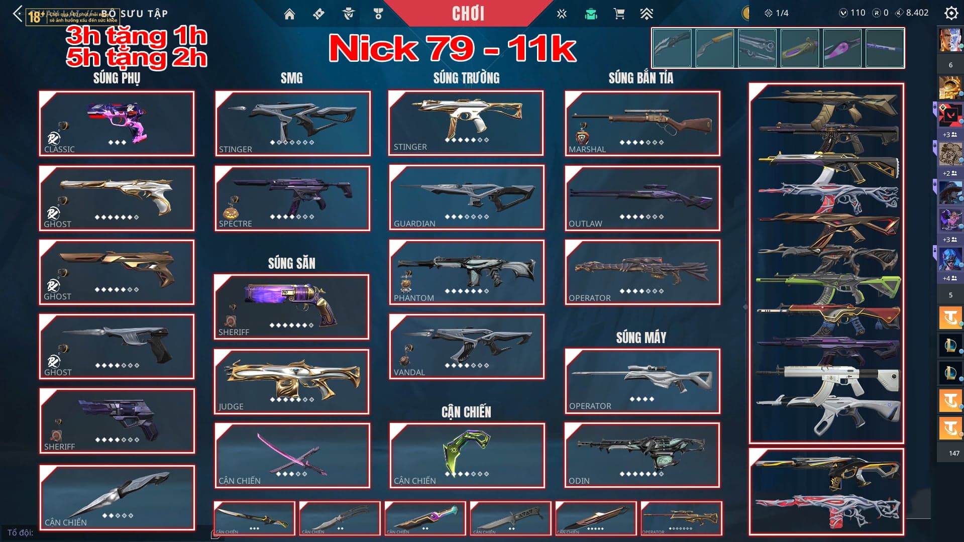 Thuê Account 79 - Thuê Nick Valorant - 99+ Skin - EXO/ Cyrax/ Champ 24/ VCT 25