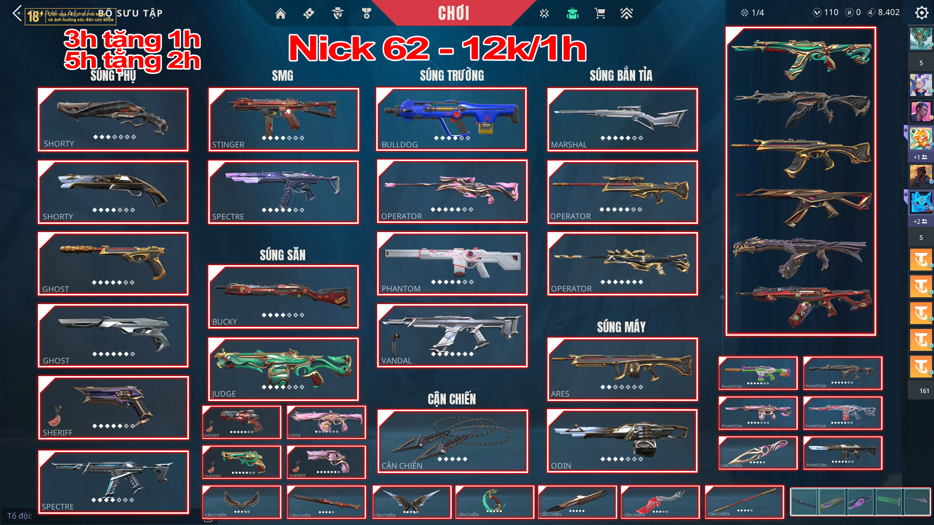 Thuê Account 62 - Thuê Nick Valorant - 99+ Skin - Sol/ Xero Fang/ Kuronami/ Primodium ....