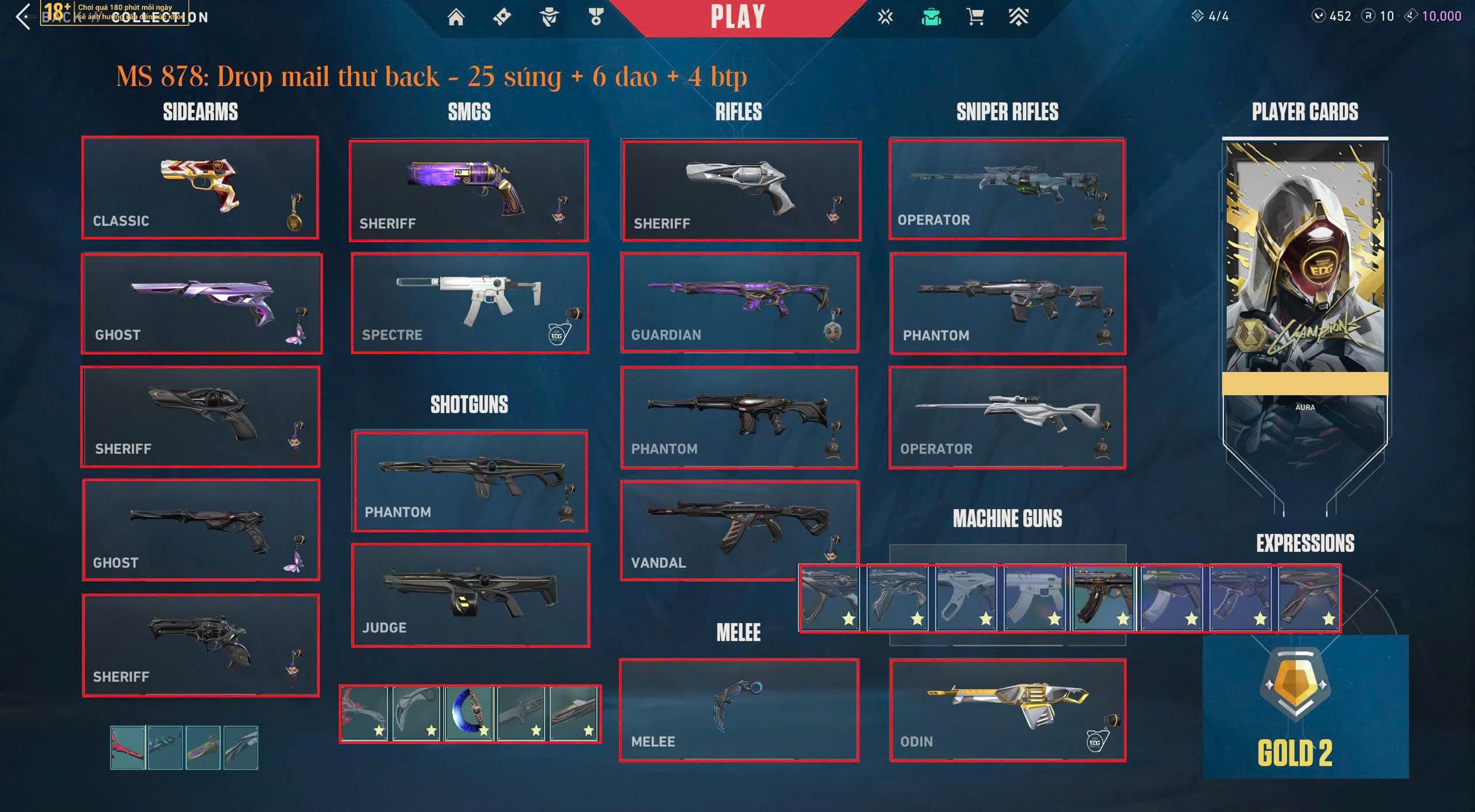 #878 Mua Acc Valorant Drop Mail - 25 súng 6 dao - Vandal phaseguard