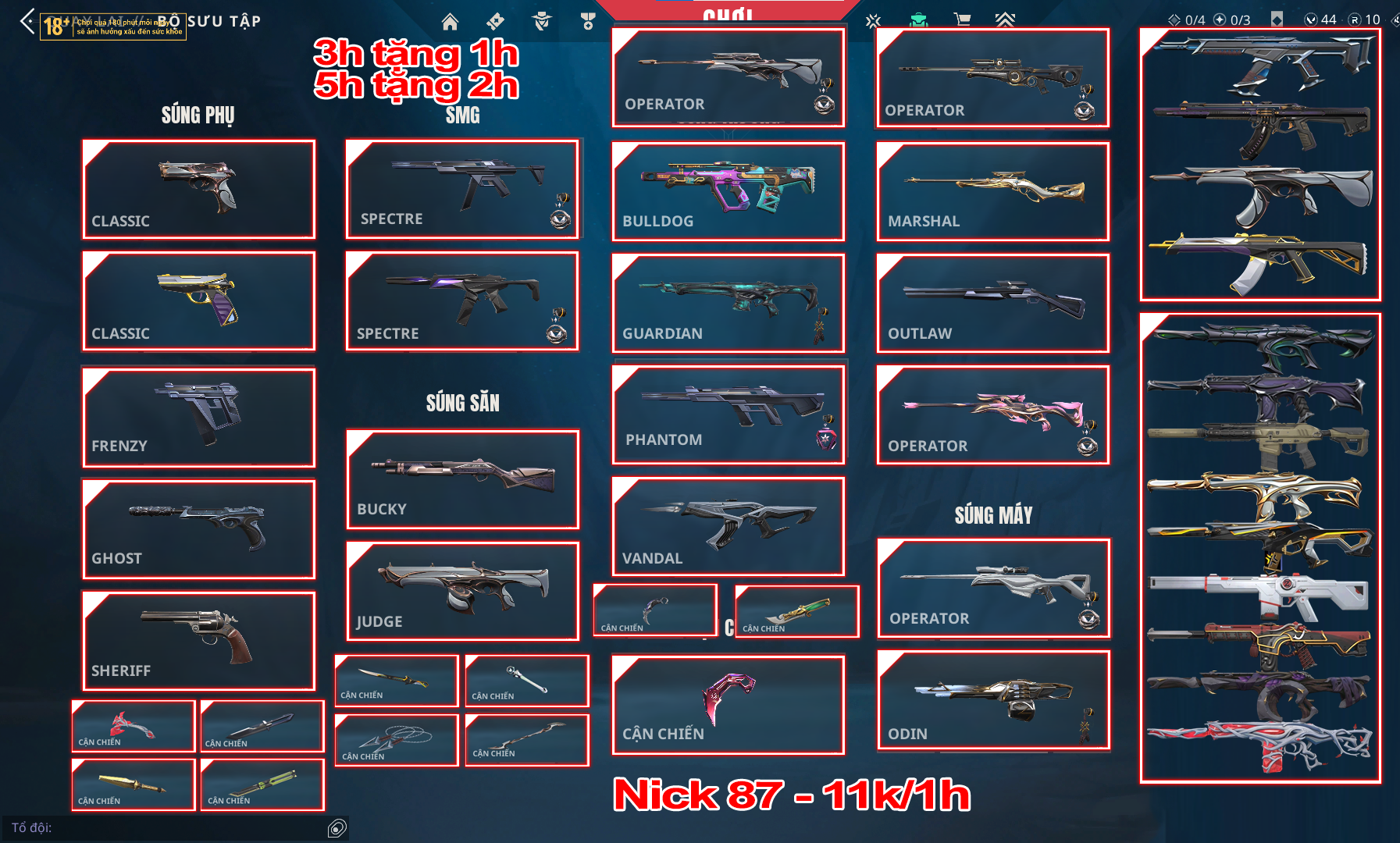 Thuê Account 87 - Thuê Nick Valorant - 99 Skin+ - 5years/ Divengerce/ Envori/ Kuronami/ Bolt.....