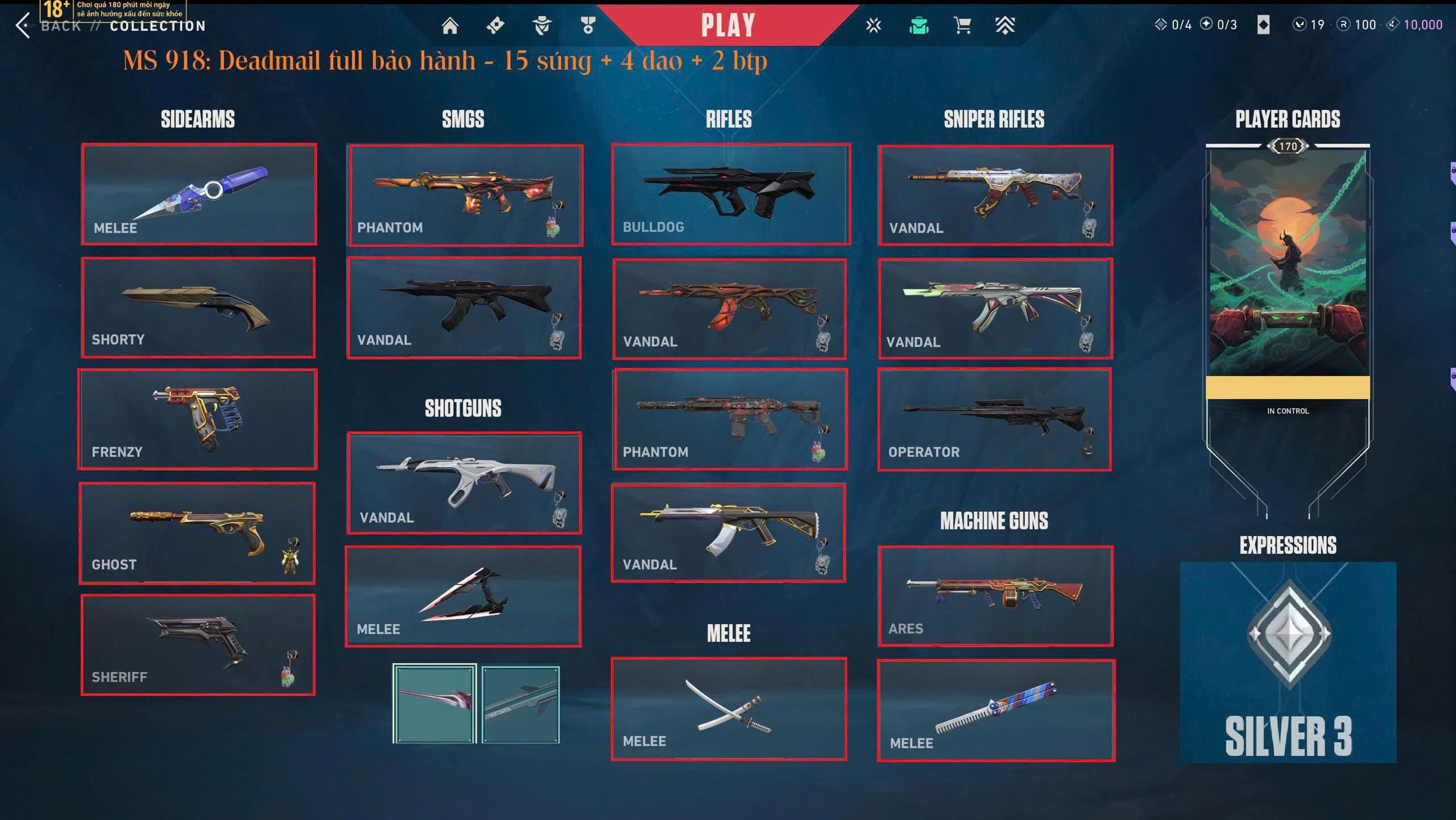 #884 Mua Acc Valorant Mail Bảo Hành - 15 súng 4 dao - Bundle Araxys, Phantom recon