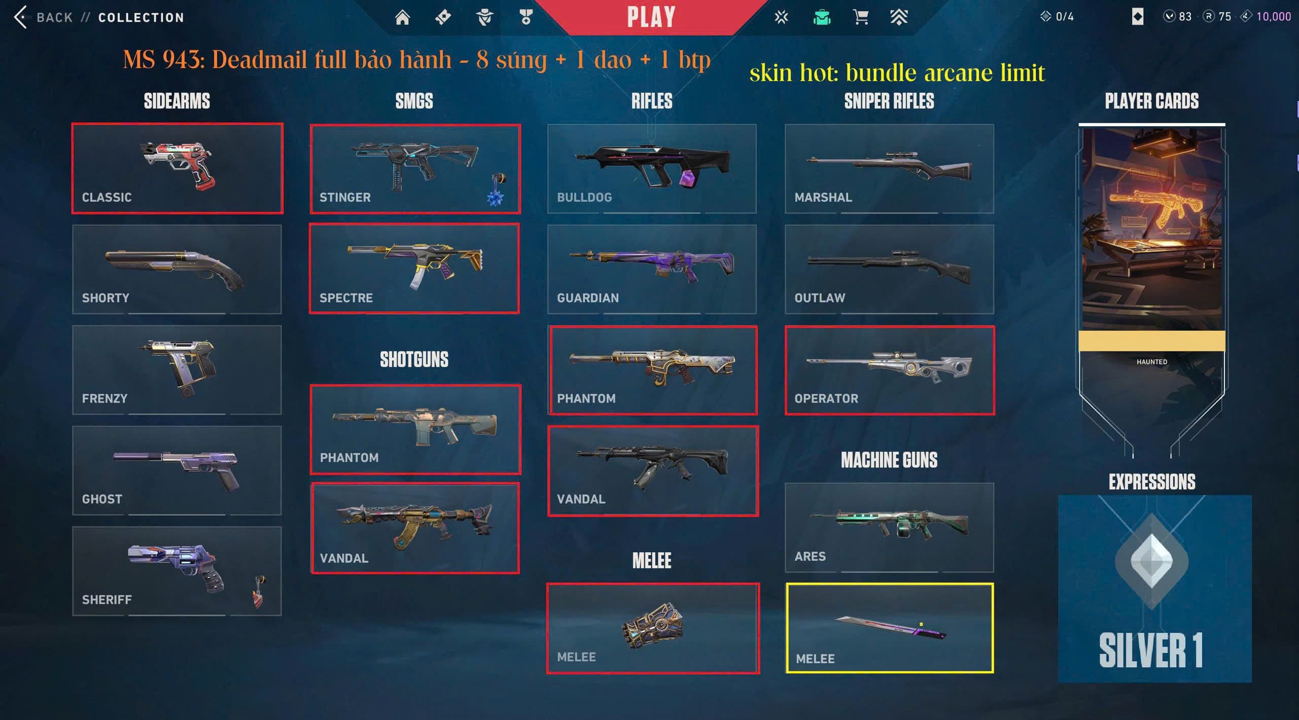 #934 Mua Acc Valorant Mail Bảo Hành - 9 súng 1 dao - Vandal Xerofang, Vandal Sentinels of Light, Vandal Reaver