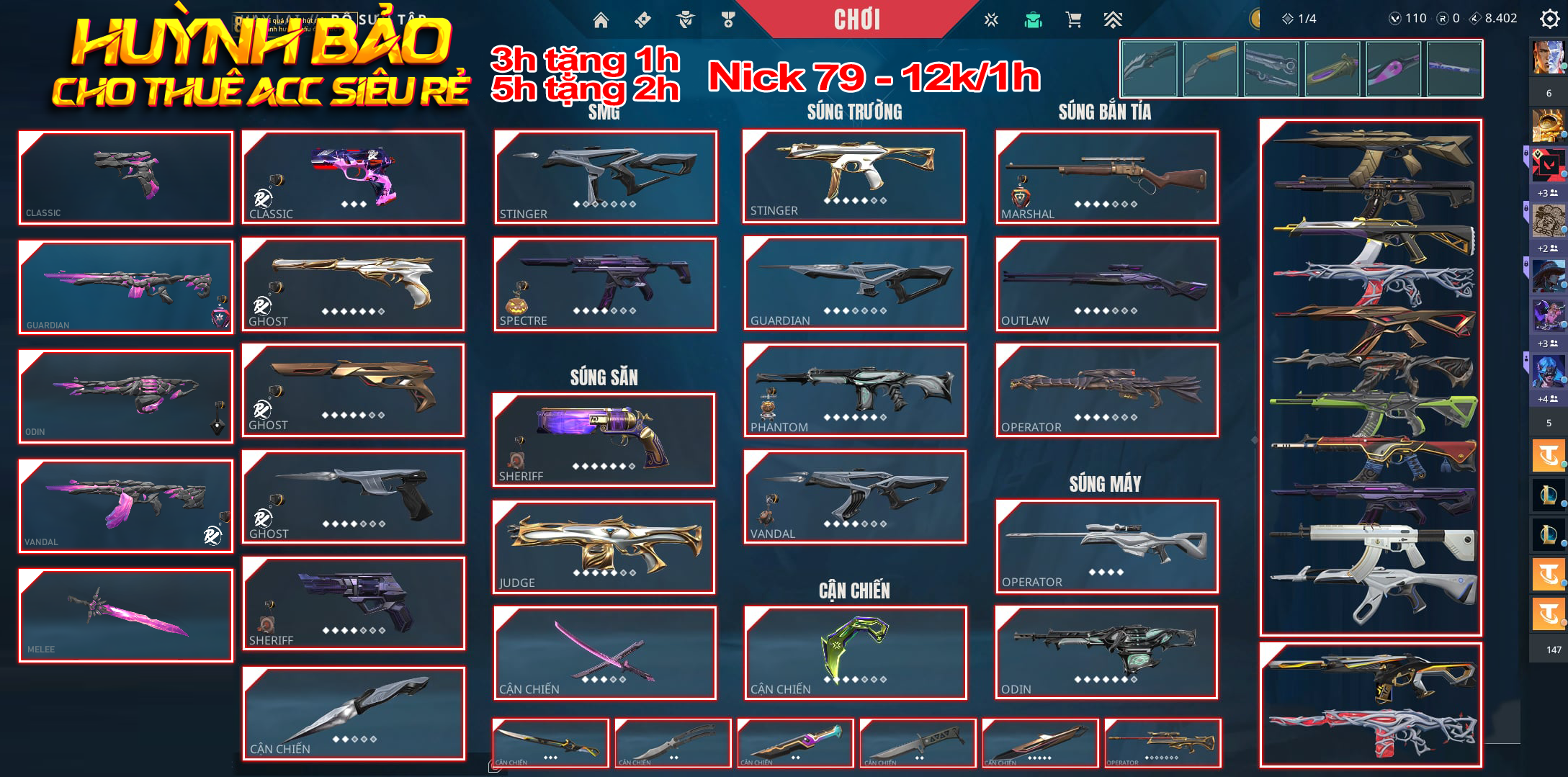 Thuê Account 79 - Thuê Nick Valorant - 99+ Skin - EXO/ Cyrax/ Champ 24/ VCT 25