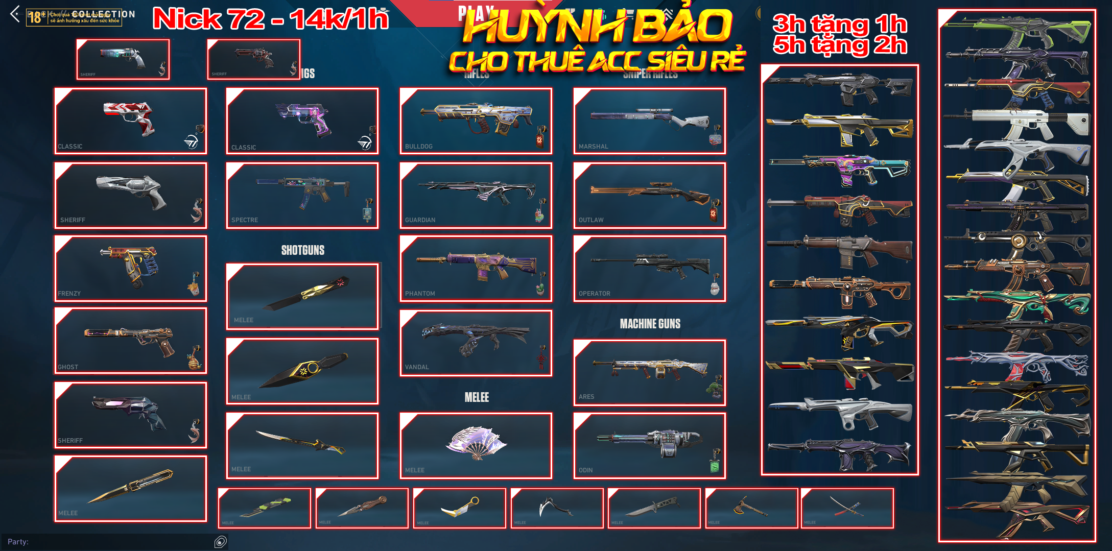 Thuê Account 72 - Thuê Valorant - 99+ Skin - Champ 22/23/24/ NEO/ Ingite/ RGX