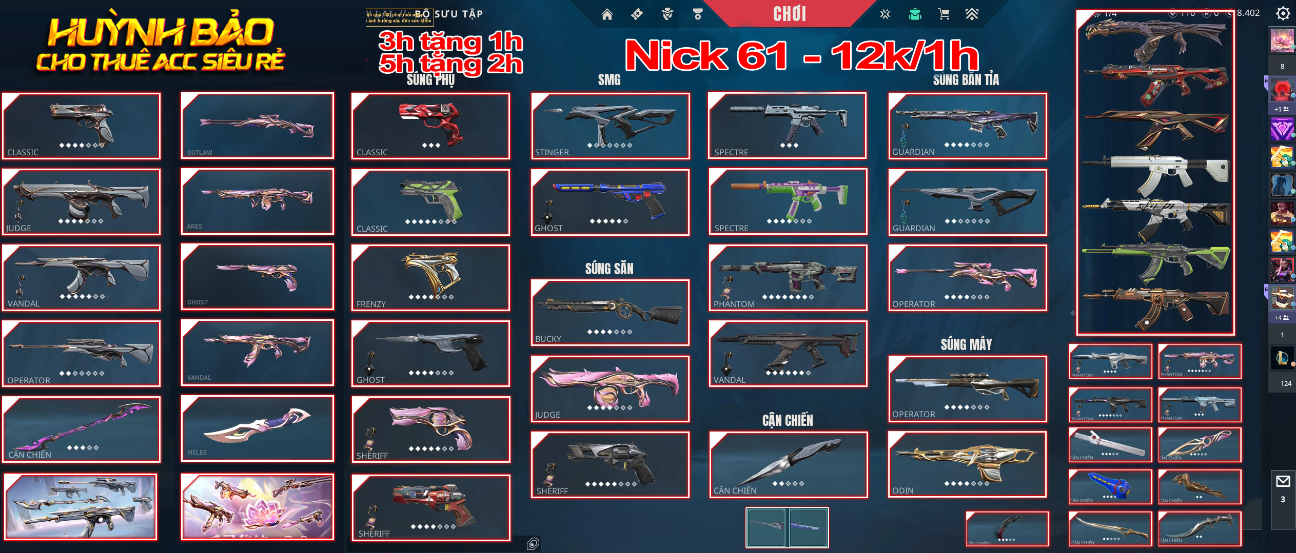 Thuê Account 61 - Thuê Nick Valorant - 99+ Skin - Mystbloom 1-2/ Cyrax/Divergence/Sing/Reaver....