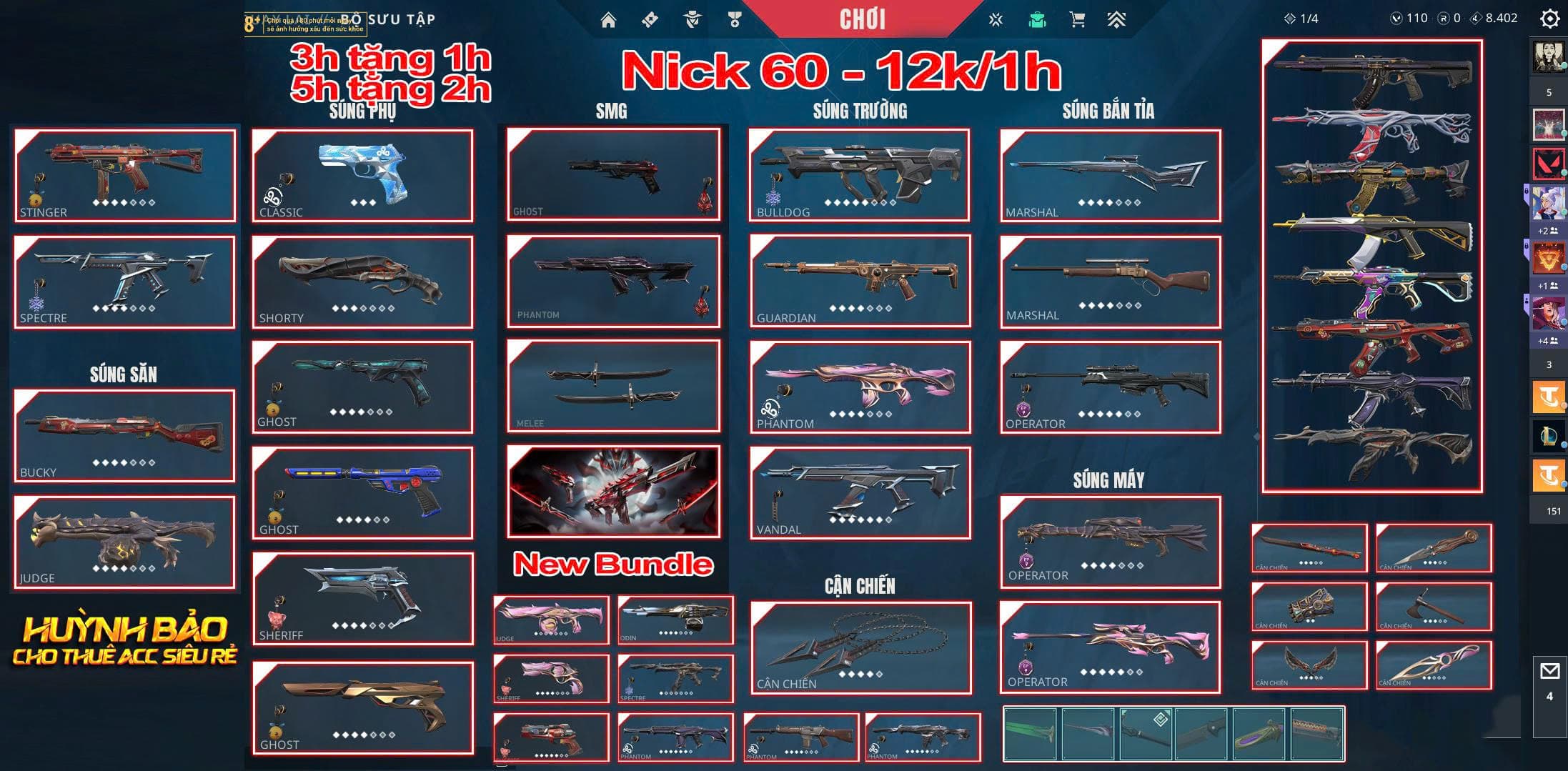 Thuê Account 60 - Thuê Nick Valorant - 99+ Skin - Neo/Arcane/Mystbloom/Ayakashi...