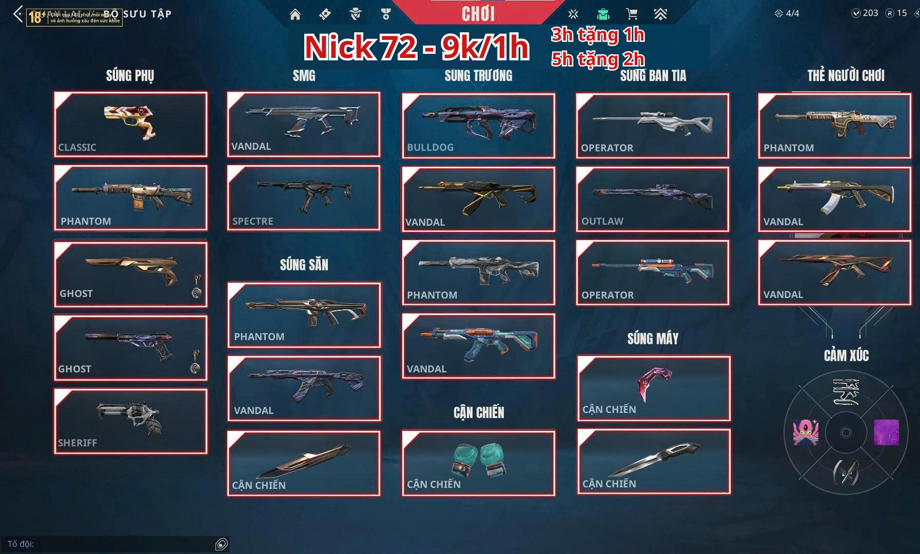 Thuê Account 72 - Thuê Valorant - 99+ Skin - Champ 22/23/24/ NEO/ Ingite/ RGX