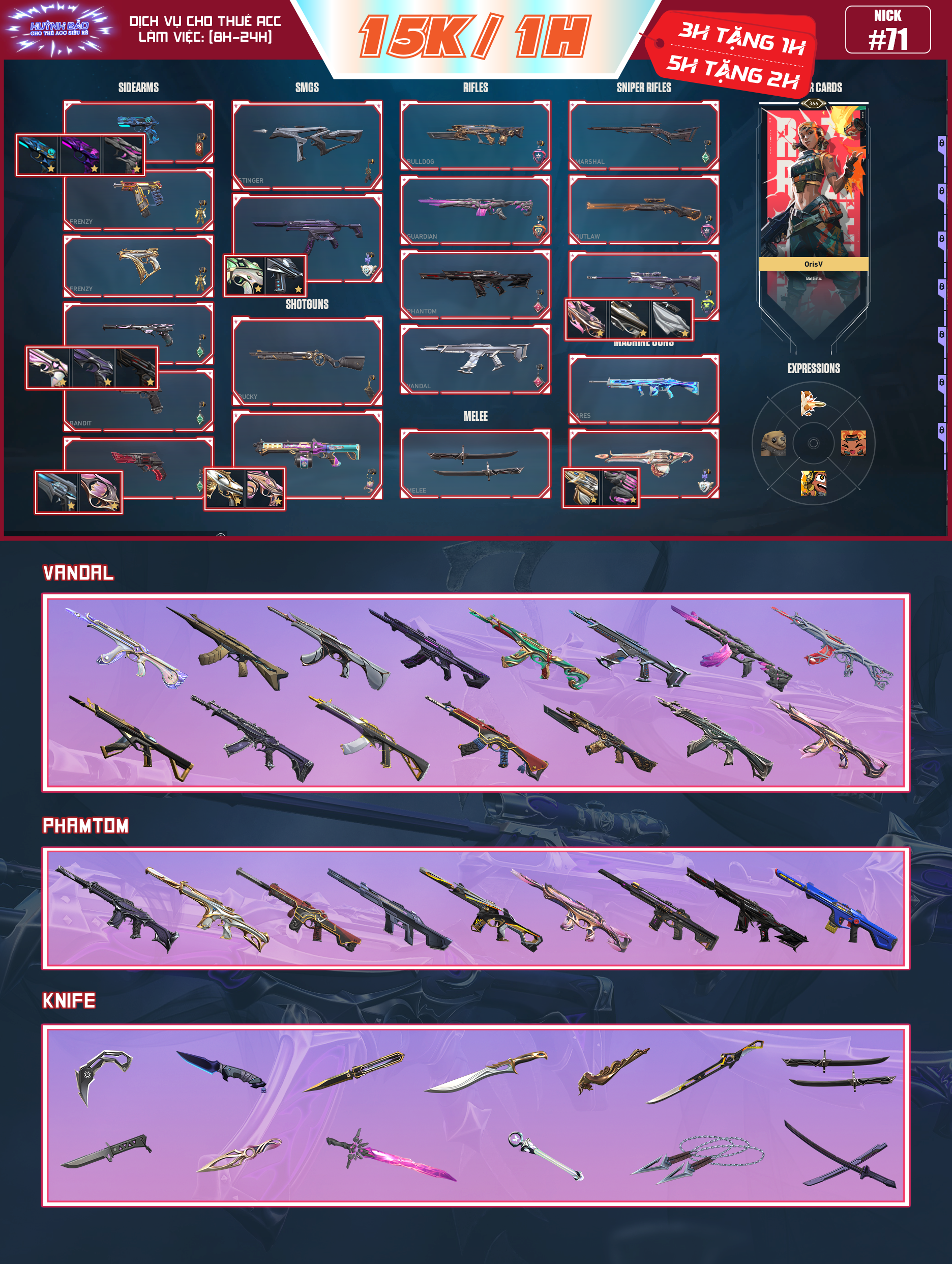 Thuê Account 71 - Thuê Valorant - 99+ Skin - Divengence - Envori - Akayashi....