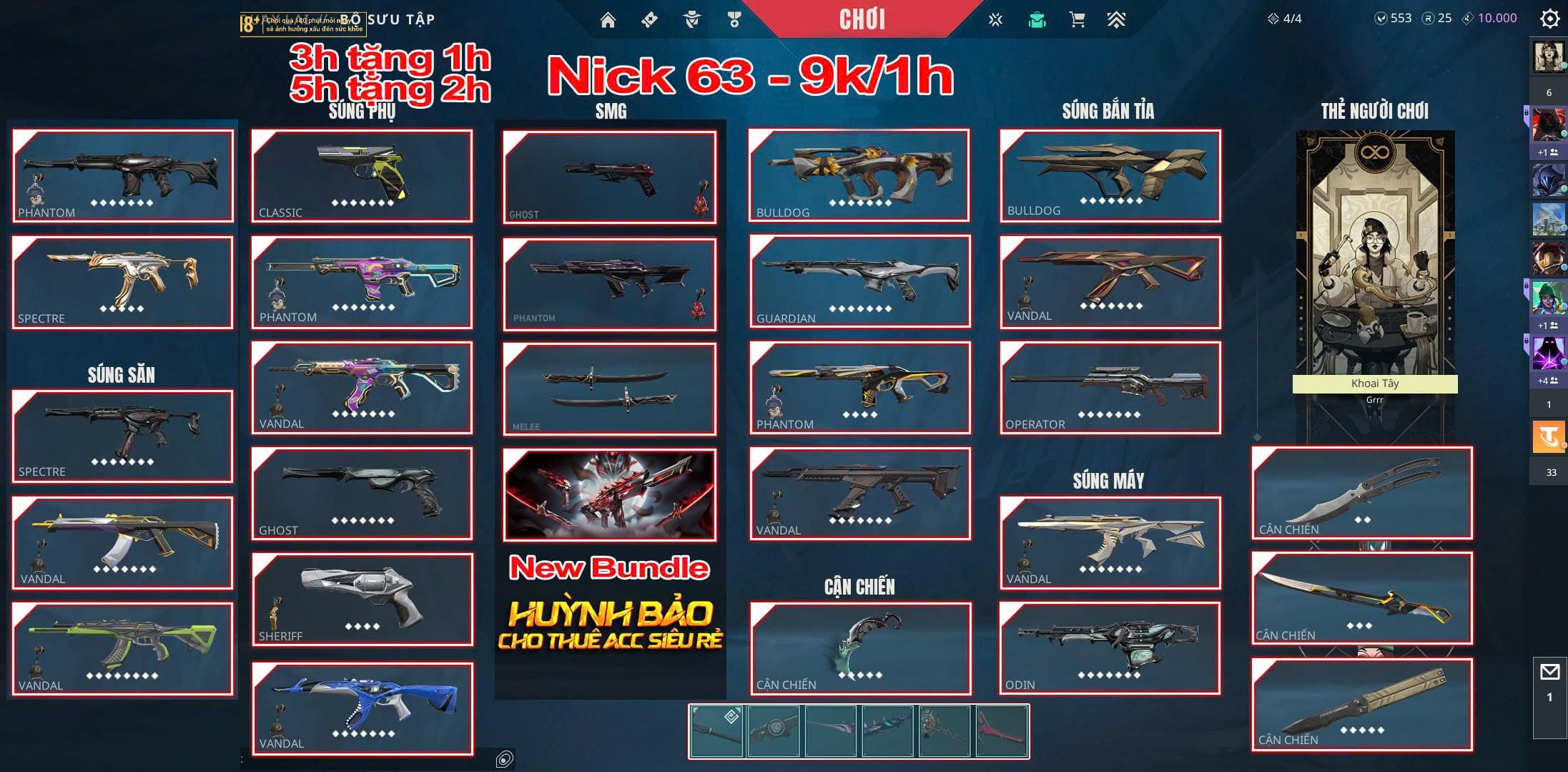 63 - Thuê Acc (Nick) Valorant Có 99+ Skin | BlackThorn + Neo + Araxys + Gaia + RGX