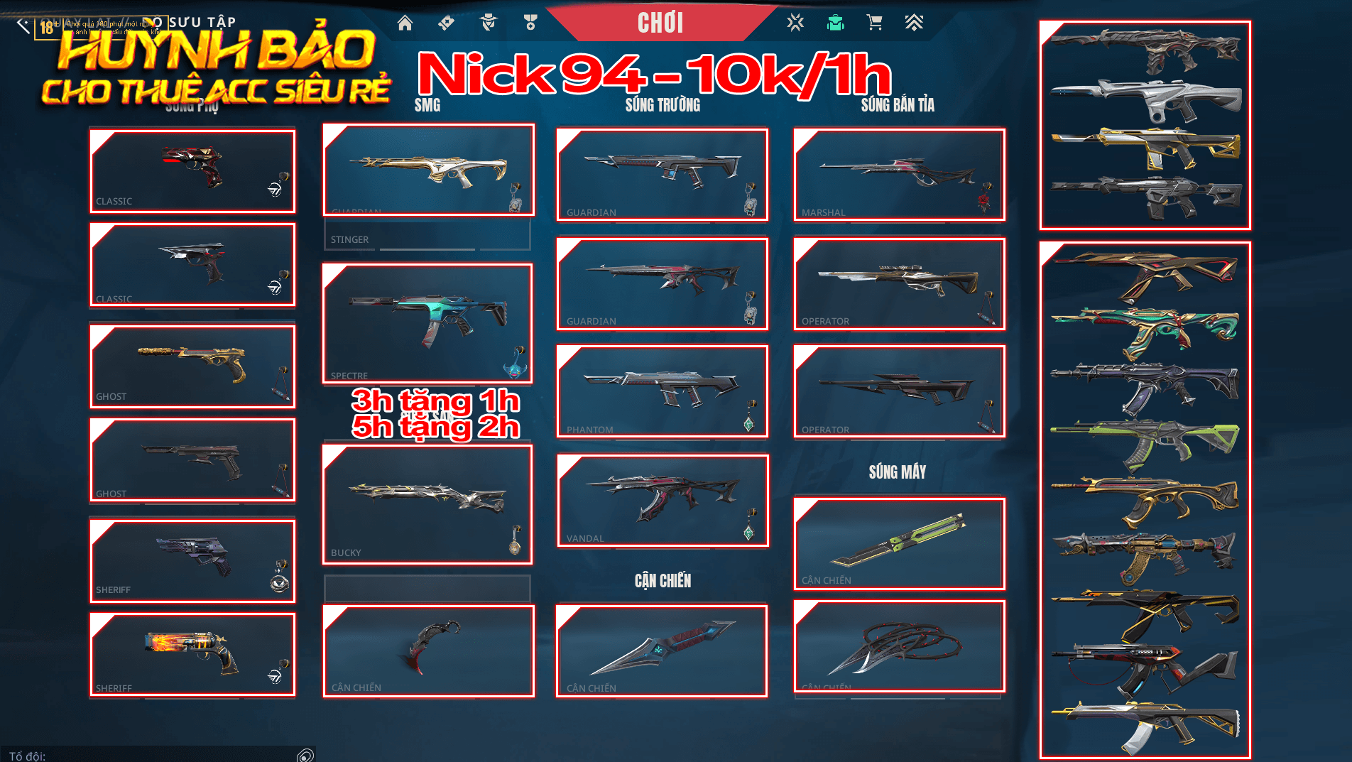 94 - Thuê Acc (Nick) Valorant Có 99+ Skin | BlackThorn + Neo + Araxys + Gaia + RGX