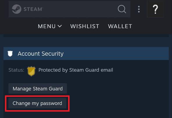 Nút Change my password khi đổi mật khẩu Steam qua trình duyệt
